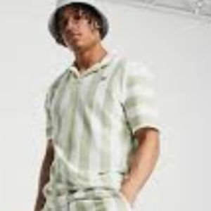 Puma Downtown Towelling Green Stripe Polo Shirt